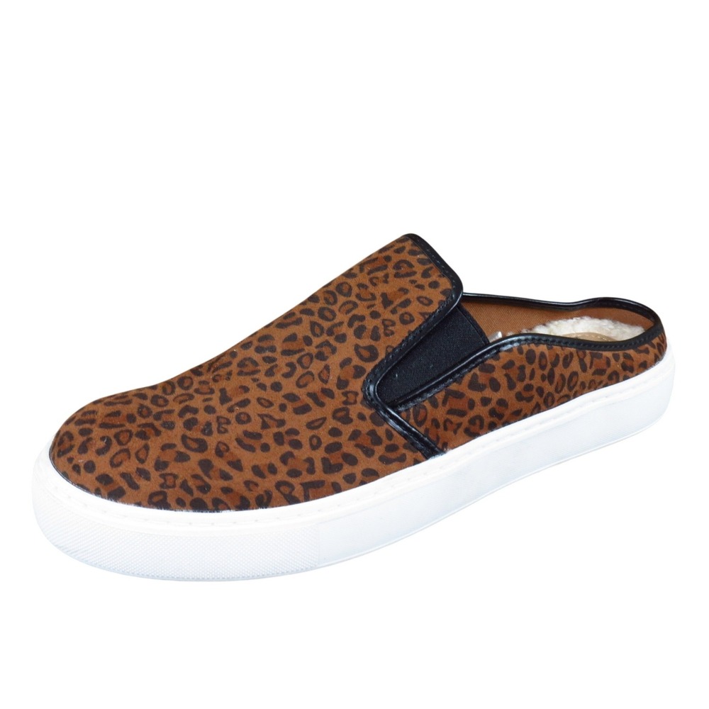 Time & Tru Twin Gore Women's Slip-On Mule Sneakers Size 8 Leopard Print Brown
